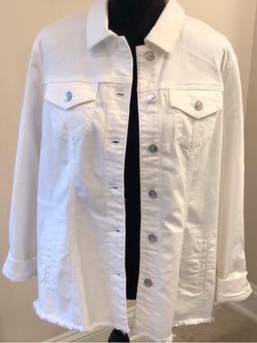 Chico's White Raw-Hem Denim Jacket